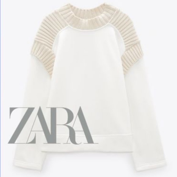 Zara Tops - Zara Cream Ribbed Contrast Sweatshirt